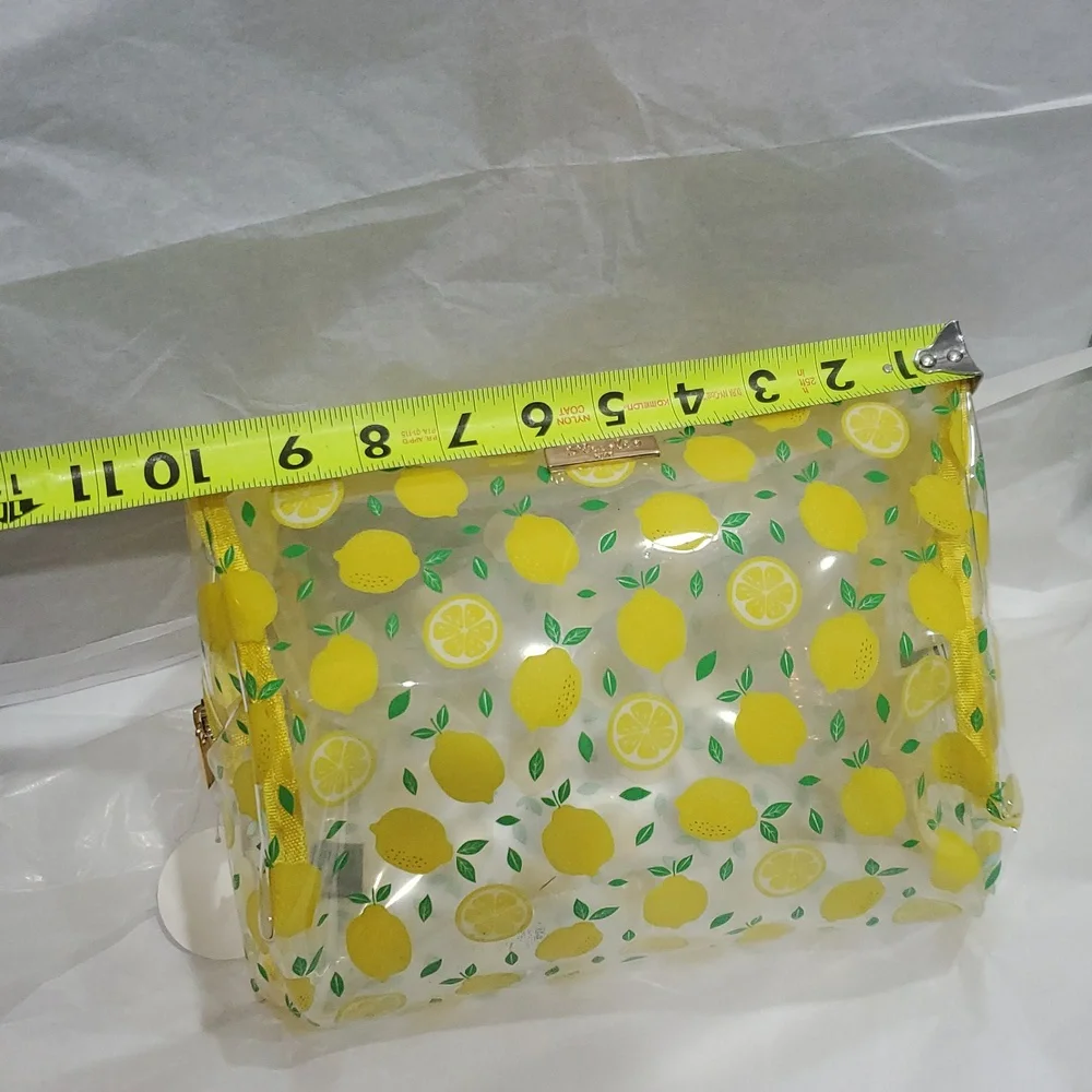 Clear vinyl Citrus lemon yellow print ‎ makeup beauty pouch case new